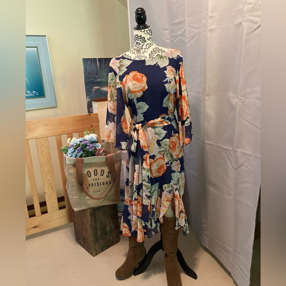 "Vintage Vandalizm" - Light Flowy Floral Dress by Jasmin Rodriguez (Size L)